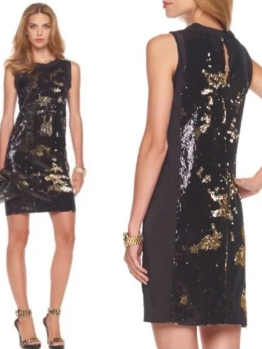 Michael Kors two way Sleeveless Sequin cocktail Dress size 8 Black Gold Formal